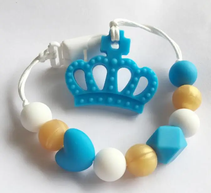 sky blue Королевская корона Прорезыватель силиконовый прорезывающий сосок зажим-силиконовая Корона клип-прорезыватель жевать игрушка-кулон грызун для младенцев - Окраска металла: sky blue