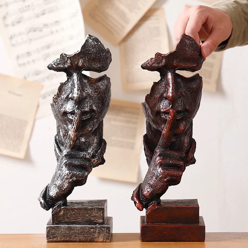 Творческие статуя Тишина Золотой Thinker скульптура декор Изделия из смолы ретро