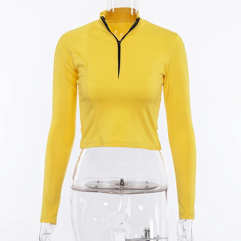 Для женщин футболки 2018 Новый модные пикантные на молнии с длинным рукавом тянуть