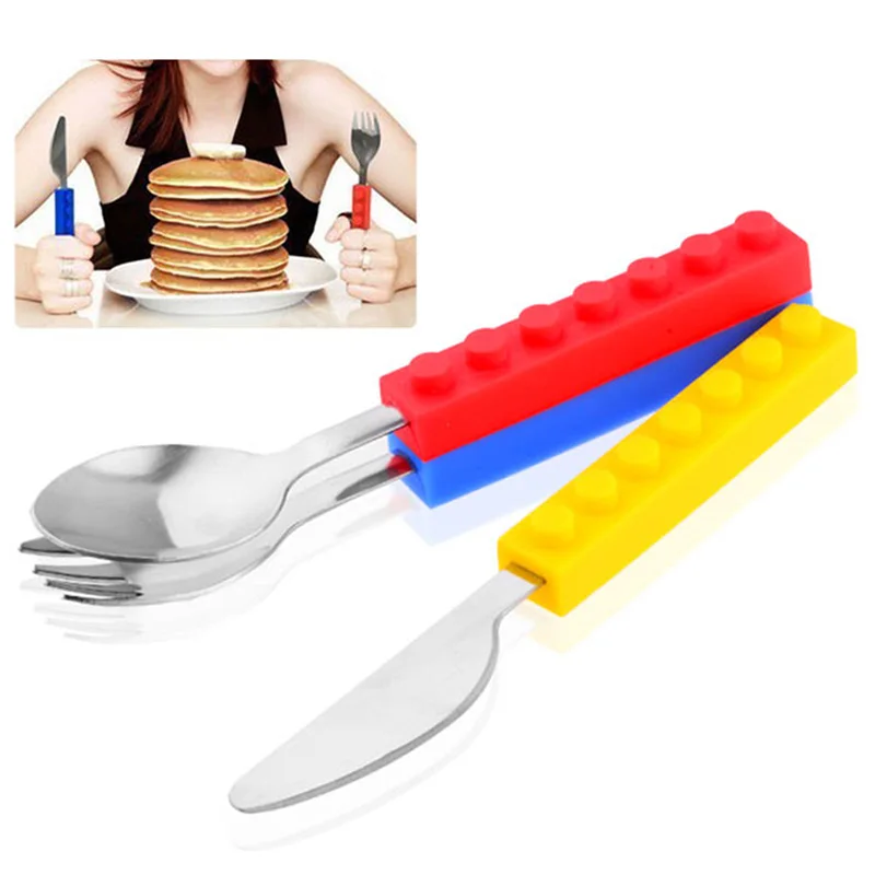 QuickDone Bricks Fork Silicone Stainless Steel Kids Travel Child Portable Picnic Tools Children Cute Dinnerware CKC1437 | Дом и сад