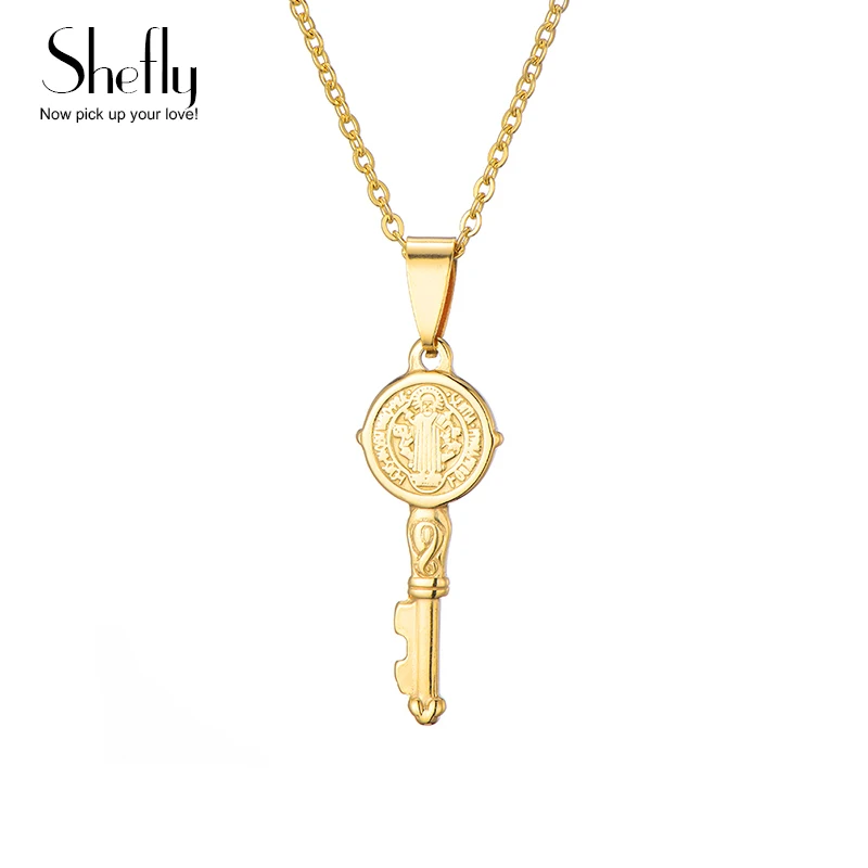 

Cross of Holy Father Pendant Necklace Men 316L Stainless Steel Gold Necklace Benedict Medal Key Pendants & Necklaces erkek kolye
