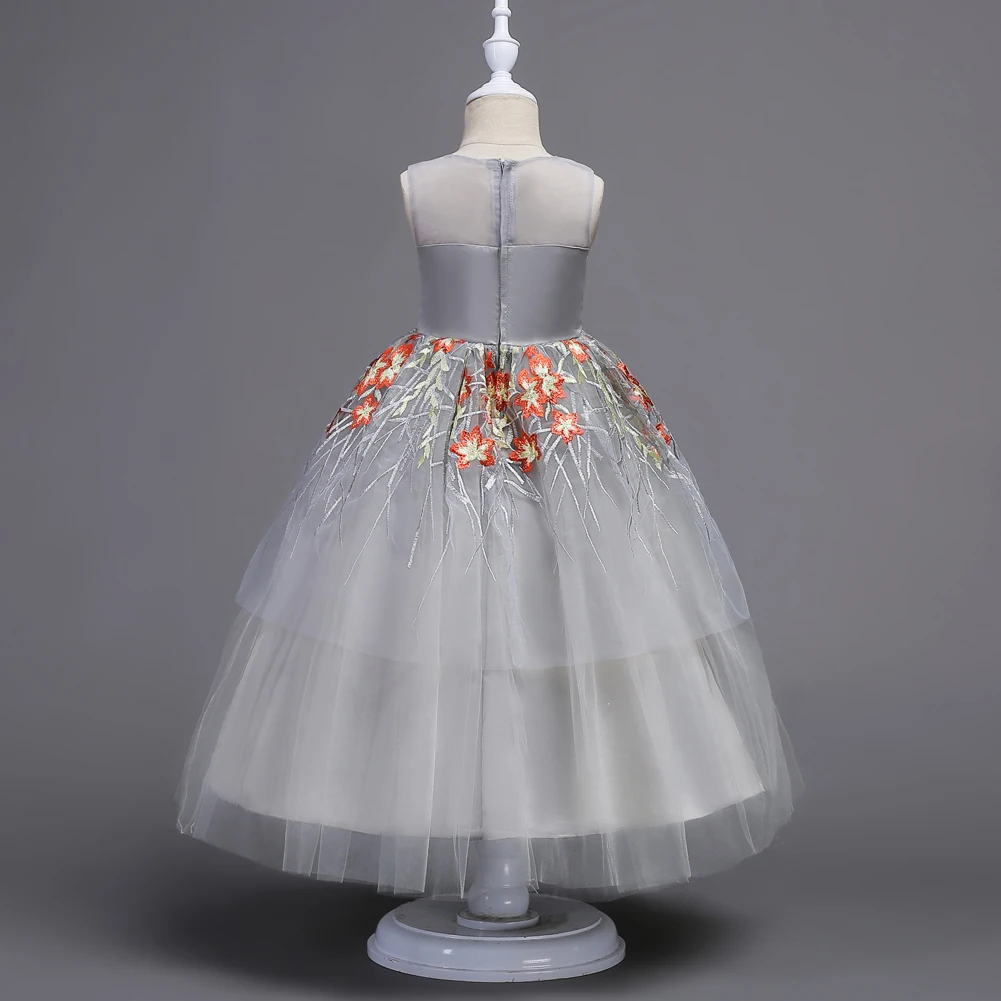 Летнее платье с цветочной вышивкой для девочек Детский костюм свадебной