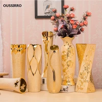 luxury europe gold plated ceramic vase home decor creative design porcelain decorative flower vase for wedding decoration
