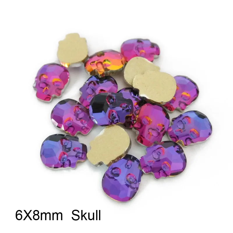 Blue Rainbow 6X8mm Skull Shaped Rainbow/Green rainbow color 30Pcs/Pack Nail Art Rhinestones For women 3D Nails Art Decoration - Цвет: Blue Rainbow