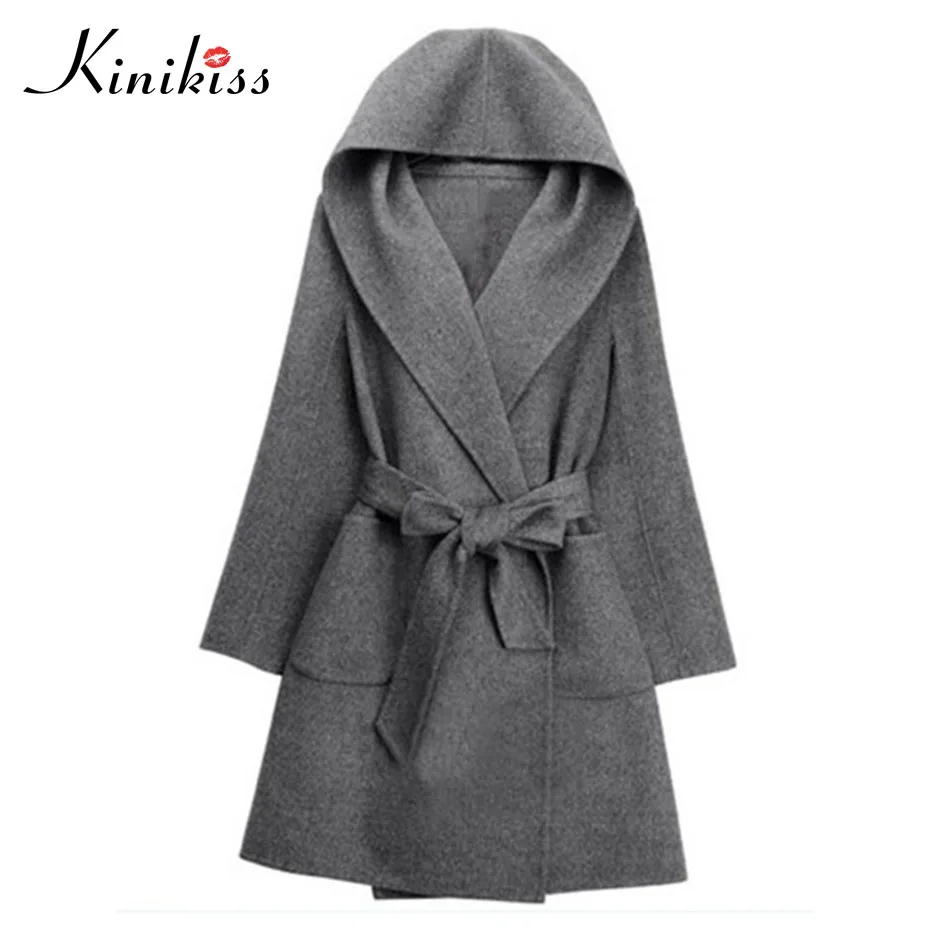 Kinikiss 2018 новые женские пальто серые зимние куртка с капюшоном однотонная