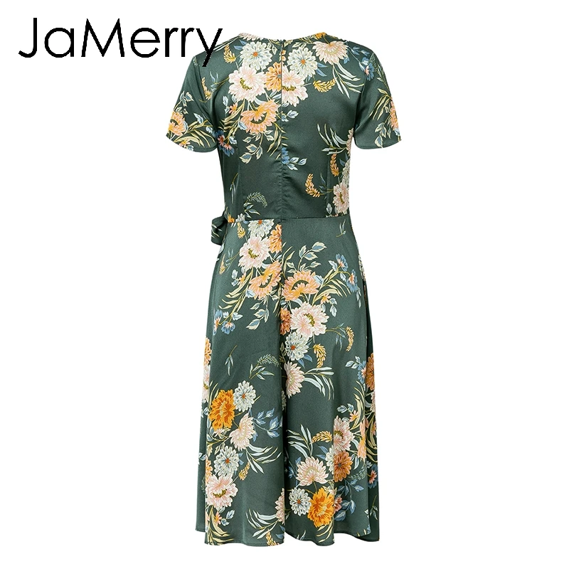 JaMerry Boho, винтажное, сексуальное, цветочный принт, женские платья, высокая талия, летнее, миди платье, элегантное, с рюшами, для девушек, для вечеринки, vestidos