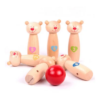 Классический Детский пазл деревянный медведь набор для боулинга 1-3 года забавная