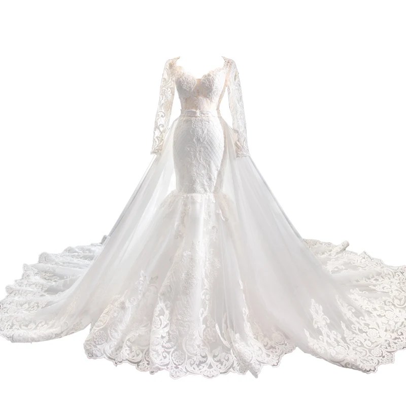 

2019 Mermaid Crystal Luxury Wedding Dresses With Overskirts Lace Ruched Sparkle Rhinstone Bridal Gowns Dubai Vestidos De Novia