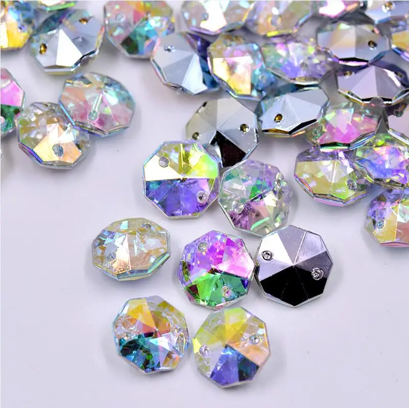 Crystal AB JUNAO, 14 мм, прозрачные, белые кристаллы, стразы для шитья, занавес, хрустальные бусины, акриловые камни для шитья, хрустальные камни для домашнего декора - Цвет: Crystal AB