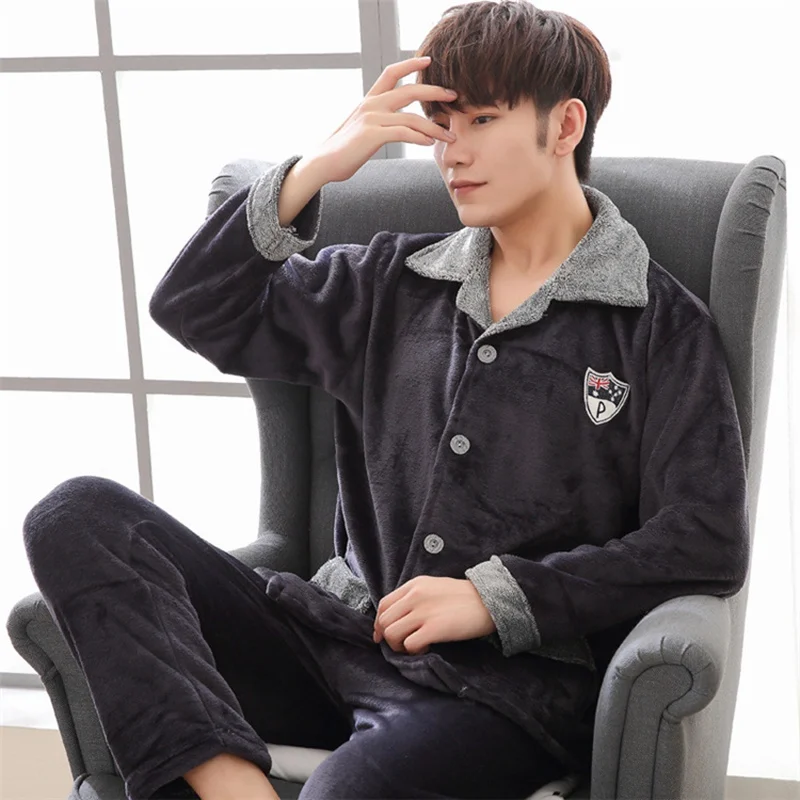 JINUO новый дизайн 20 видов стилей зима Для мужчин пижамы плотный кардиган Flannel Pajama Set