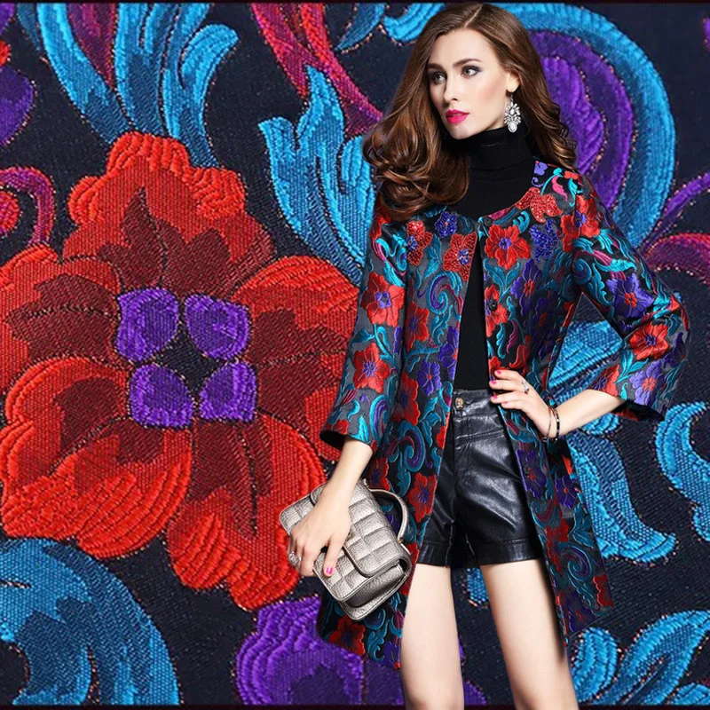 

Red European-style big embossed fabric woven brocade fabric dresses skirts windbreaker national costumes cloth stiff