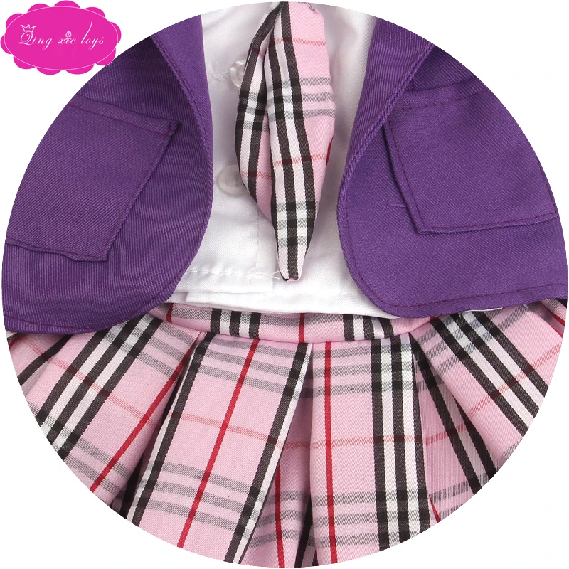 

18 inch Girls doll clothes Purple school uniform skirt suit 3 pcs American new born dress Baby toys fit 43 cm baby dolls c791