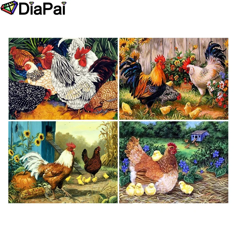 

DIAPAI 5D DIY Diamond Painting 100% Full Square/Round Drill "Animal chicken family" 3D Embroidery Cross Stitch Home Decor