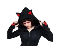 women sweatershirt autumn winter cat ears zipper hoodies female casual hoodies long sleeve black hoody high quality