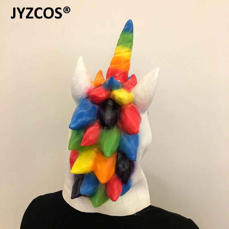 JYZCOS Радужная Лошадь Единорог Маска на все лицо латексная маска шлем костюм