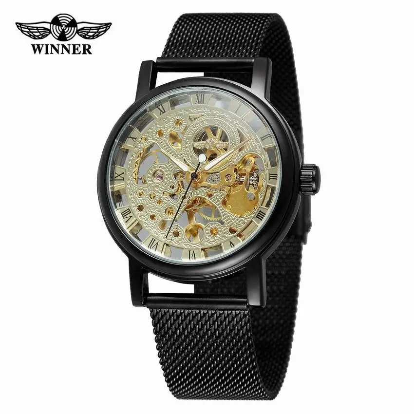 Winner Mesh стальные механические часы мужские повседневные модные люксовый бренд