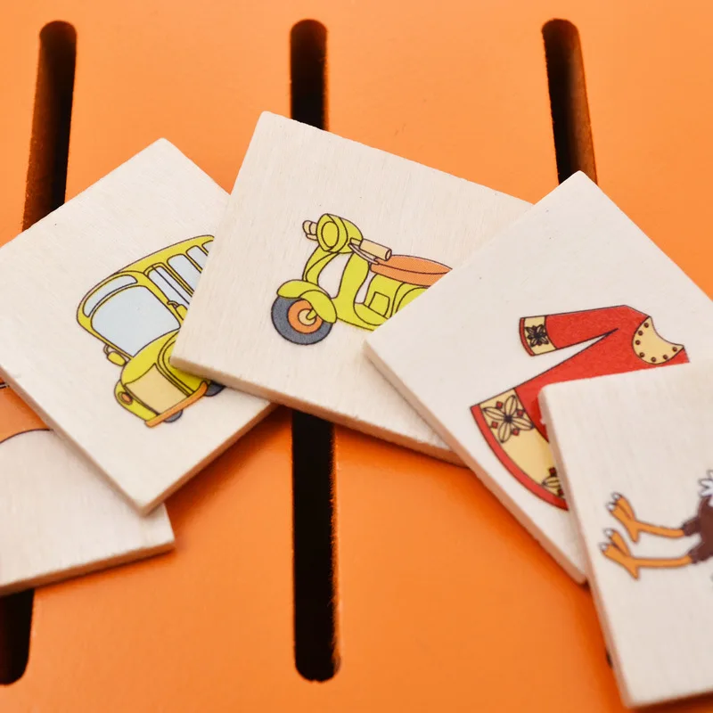 Монтессори раннее образование серии домино игрушка деревянные блоки существ