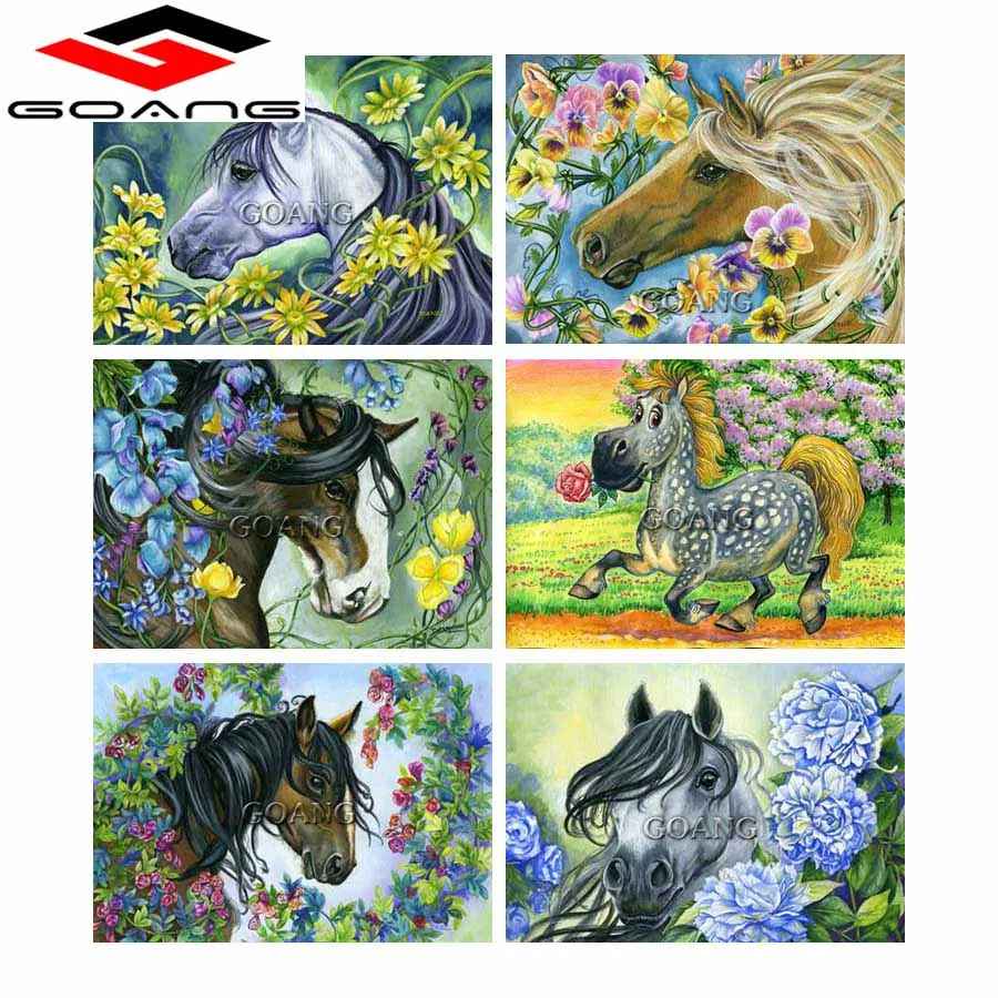 Рукоделие DIY Алмазная картина вышивка крестиком полная цветы лошадь 5d