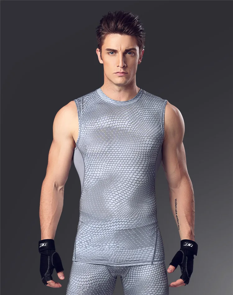 

Muscle Men Compression Tight T-shirt Menfolk Sleeveless Gym Exercise Clothes for male Sport Running Shirts 4 color