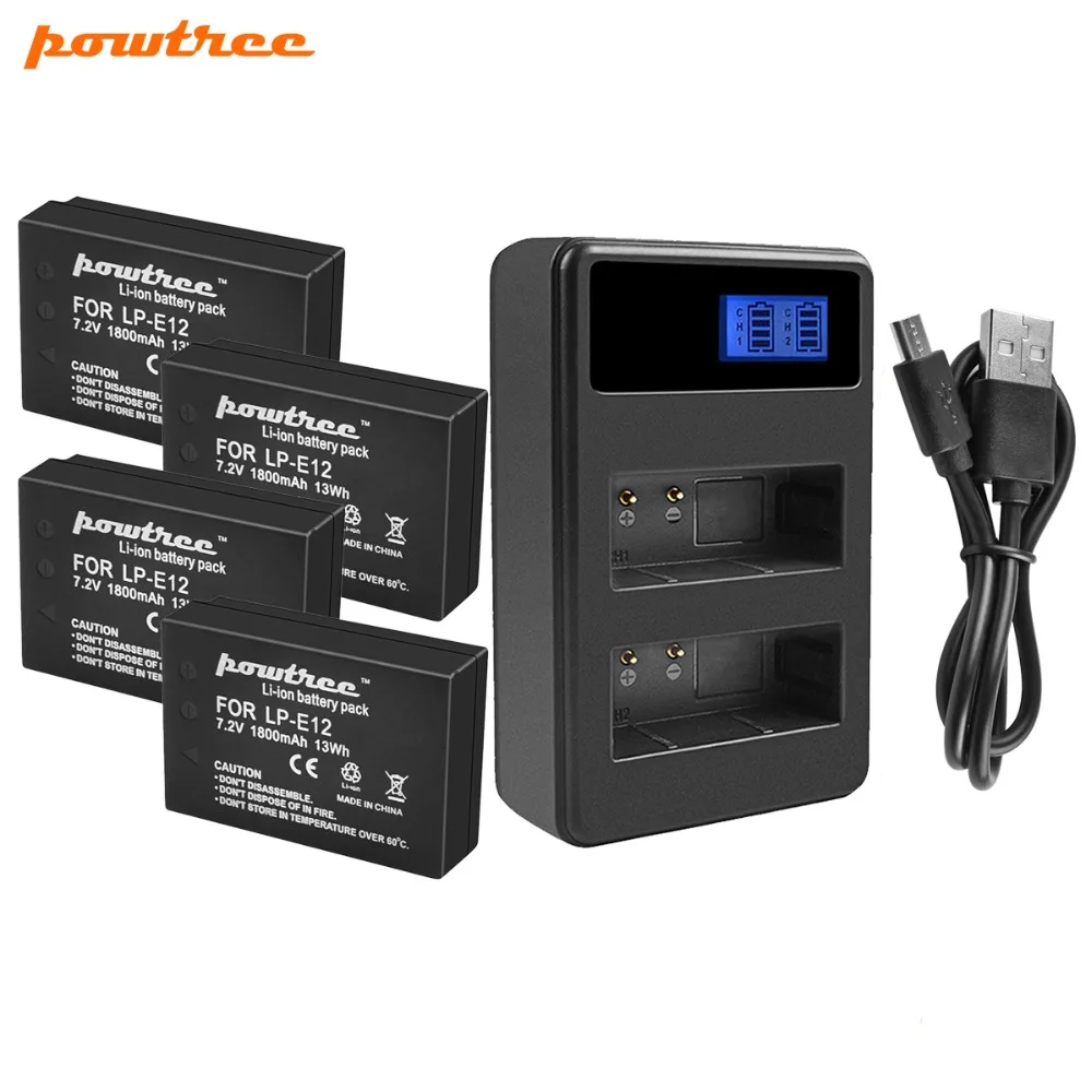 Powtree 1800mAh 7.2V For Canon LP-E12 LP E12 LPE12 Camera Battery AKKU + LCD USB Dual Charger EOS 100D M100 M10 | Электроника