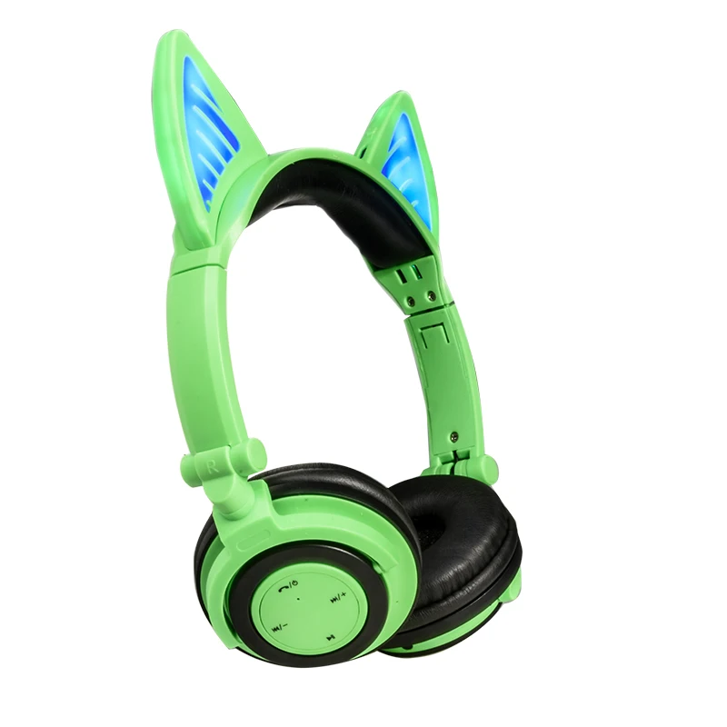 Складные милые наушники с кошачьими ушками Bluetooth 4,2 мигающие светящиеся наушники беспроводные наушники для девочек детей