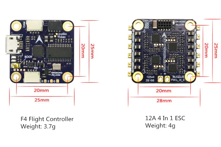 LDARC/Kingkong 20*20 мм 2 слоя KK Flytower 12A 20A BLheli_S ESC& BETAFLIGHT F4 Контроллер полета w/OSD для RC запчасть для мультикоптера