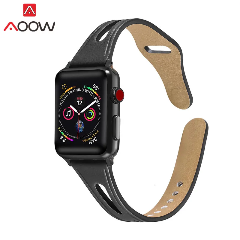 Black 01 Ремешок для часов из натуральной кожи для Apple Watch 38 мм 42 мм 40 мм 44 мм золотой женский мужской браслет ремешок для iwatch 1 2 3 4 аксессуары - Цвет ремешка: Black 01