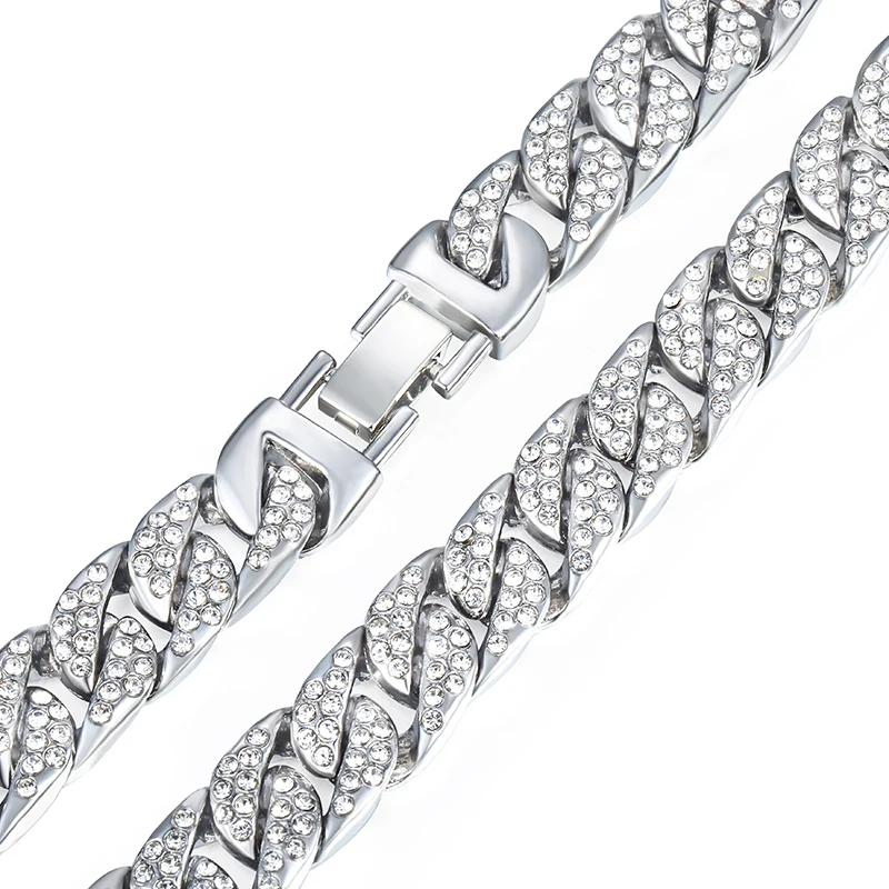 Мужское ожерелье с ледяным покрытием из белого золота панцирное кубинское