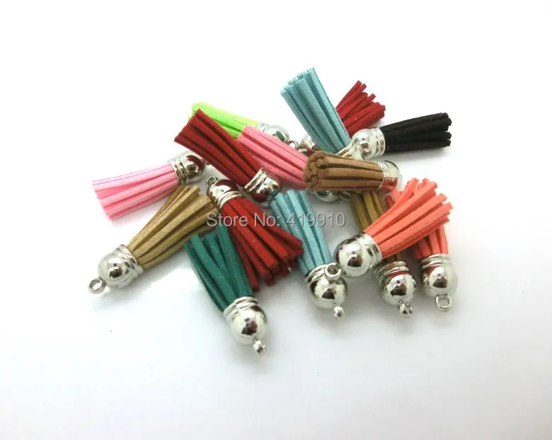 Бесплатная Shipping-30PCs разноцветные Серебристые замшевые Подвески с кисточками