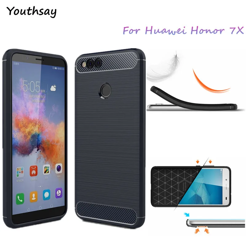Huawei Honor 7X чехол мягкий углеродного волокна тонкий ТПУ антидетонационных телефона