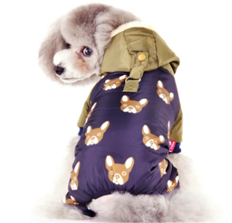Зимний Французский бульдог костюмы теплый снег пуховик пальто для маленьких