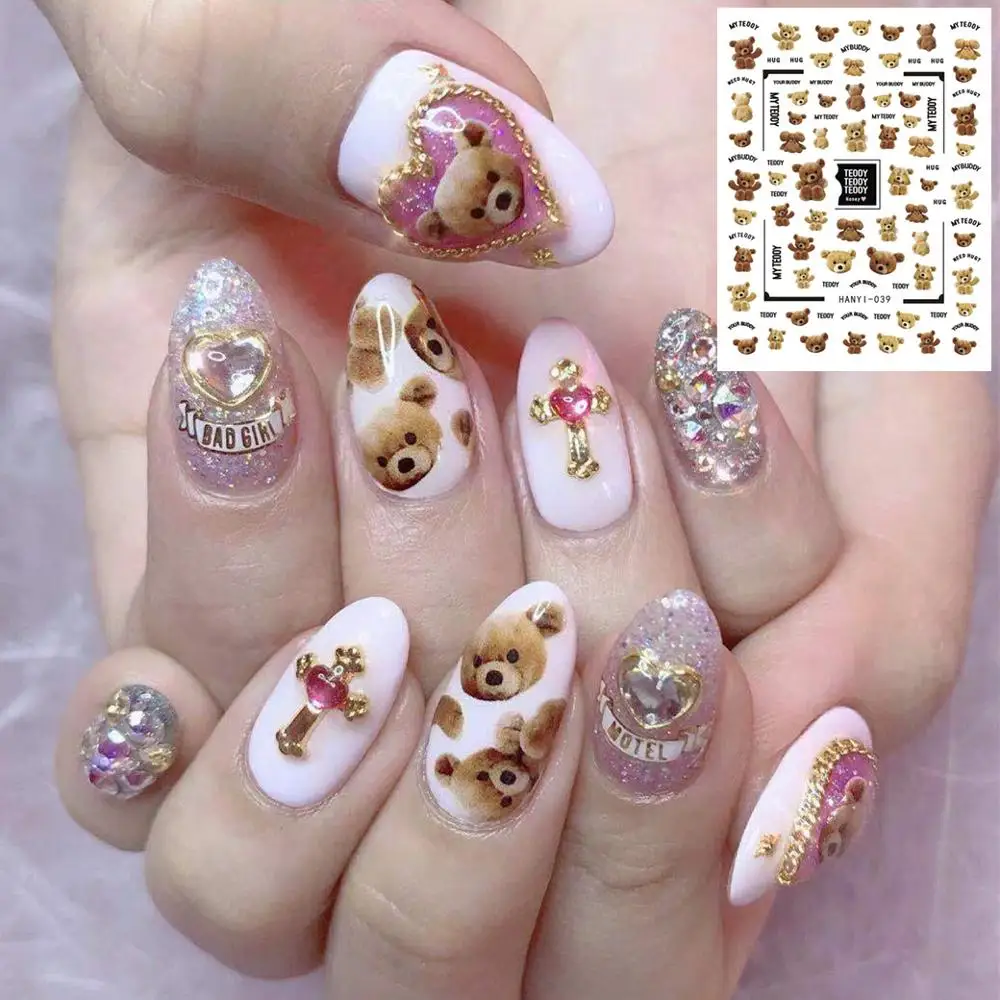 HANYI Медведь серии HANYI-10-38-39 стикеры 3D на ногти nail Art Наклейка шаблон diy ногтей инструмент украшения