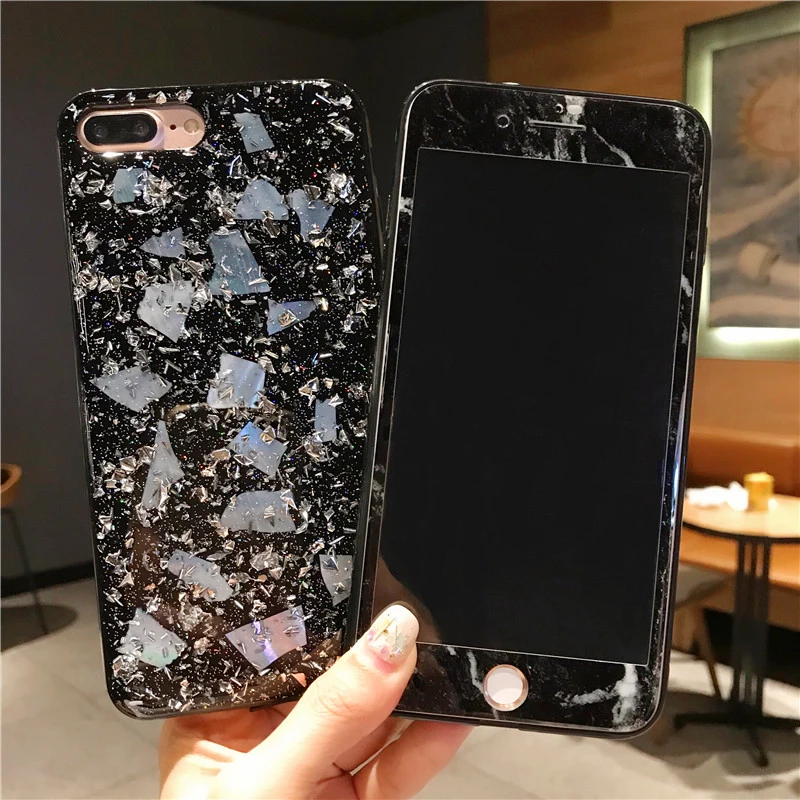 For iPhone XS max XR X Luxury Gold Foil Phone Cases & Tempered Glass Screen film soft Cover + flim for 8 8plus 7 6plus |