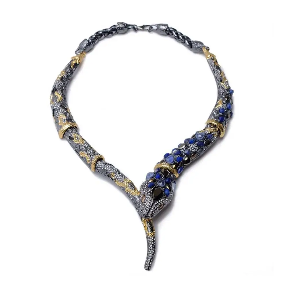 necklace Роскошные модные натуральный геометрический камень установка кубического циркония Мода ожерелье-змейка браслет украшения для вечерние - Окраска металла: necklace