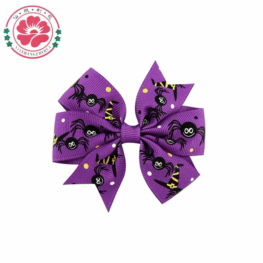 3 дюйма Хэллоуин Grosgrain ленты банты с зажимом 24 шт./лот призрак тыква Pinwheel заколки
