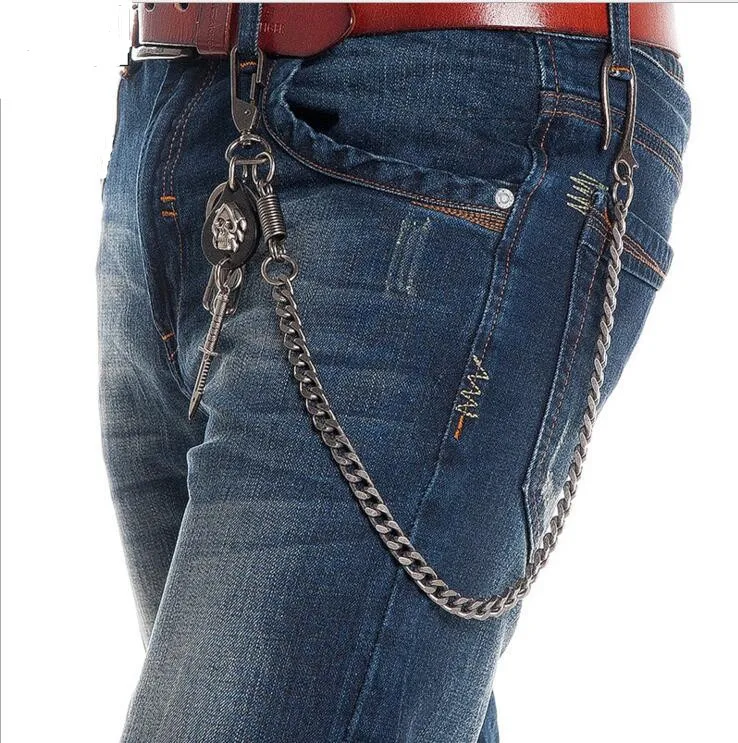 Fashion Men 8mm 60CM Long Thick Gun Metal Wallet Skull Sword Jeans Key Chain Rock Biker Heavy Jeans Chain Hip Hop Pants Chain