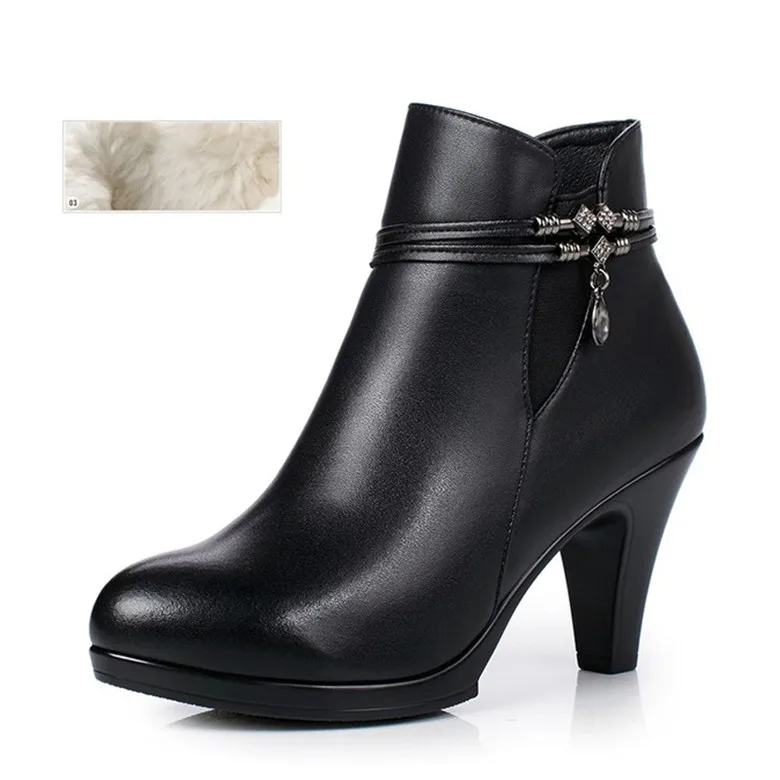 black wool Cuculus/ женские ботинки из натуральной кожи; сезон осень-зима; теплые шерстяные ботинки на высоком каблуке; женские ботильоны; женские зимние ботинки; 1821 - Цвет: black wool