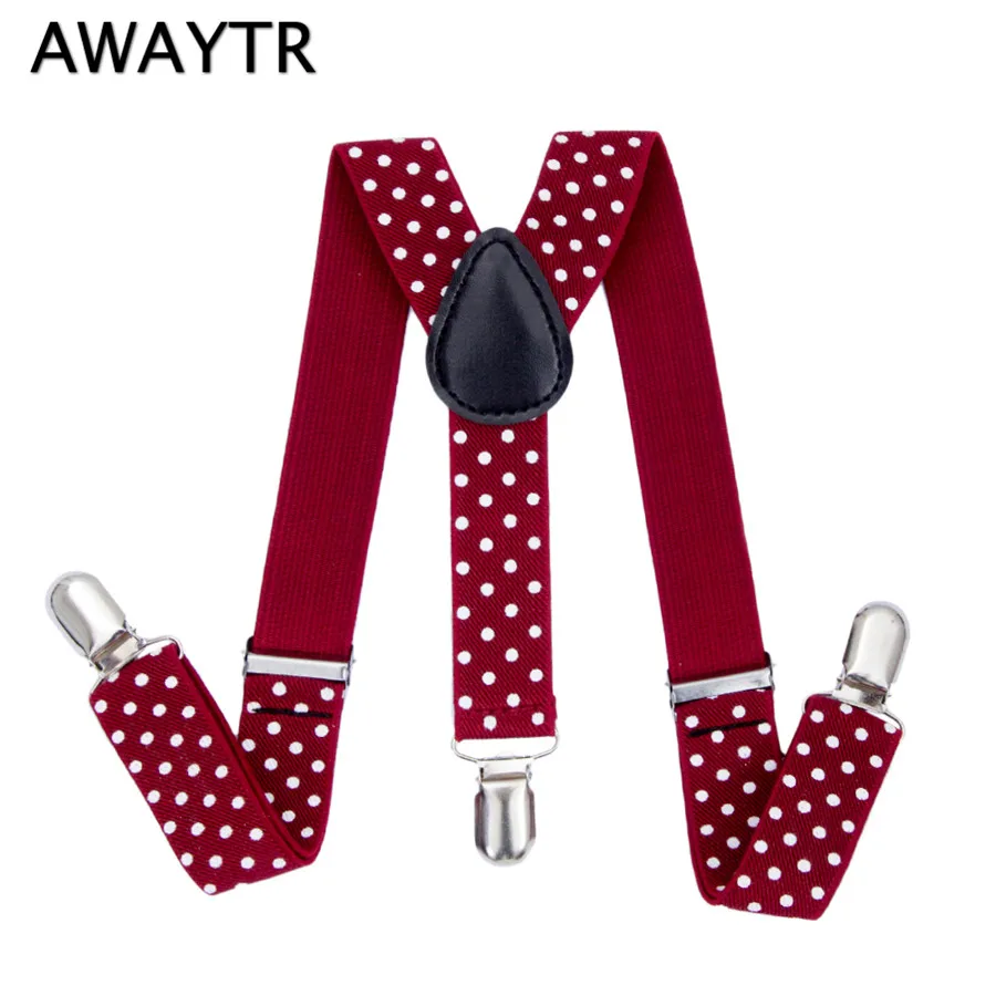 

AWAYTR 2017 Cute Dot Suspenders for Kids Braces Elastic Belts Baby Suspenders Wine Red Color Suspensorios 65 cm