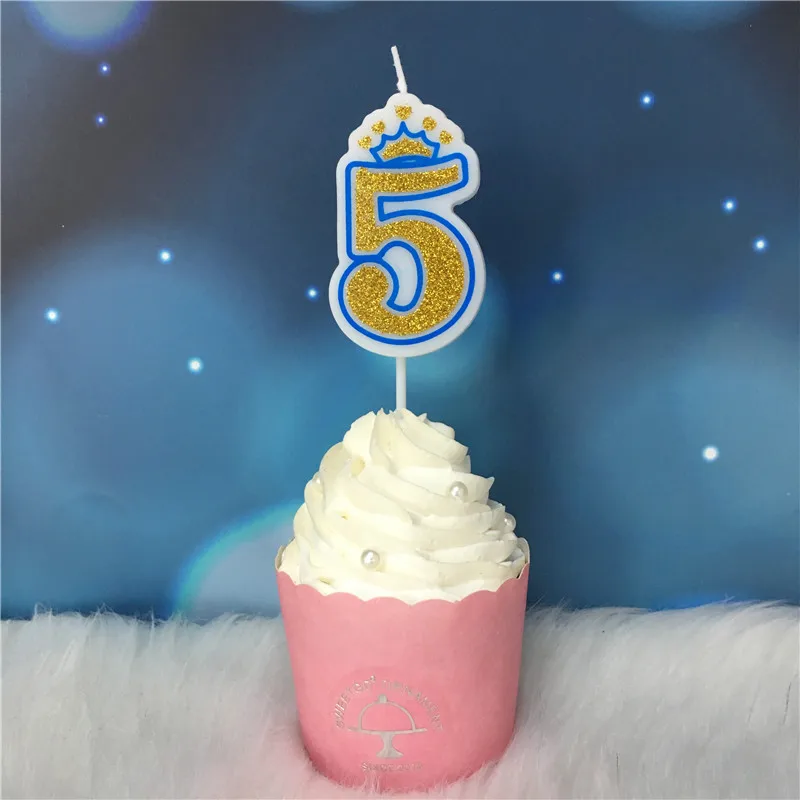 Candle-G-Blue5 Креативные золотые, розовые/синие свечи с короной и цифрами на день рождения 0-9 для детей, взрослых девочек и мальчиков, праздничные свечи для торта, украшения - Цвет: Candle-G-Blue5