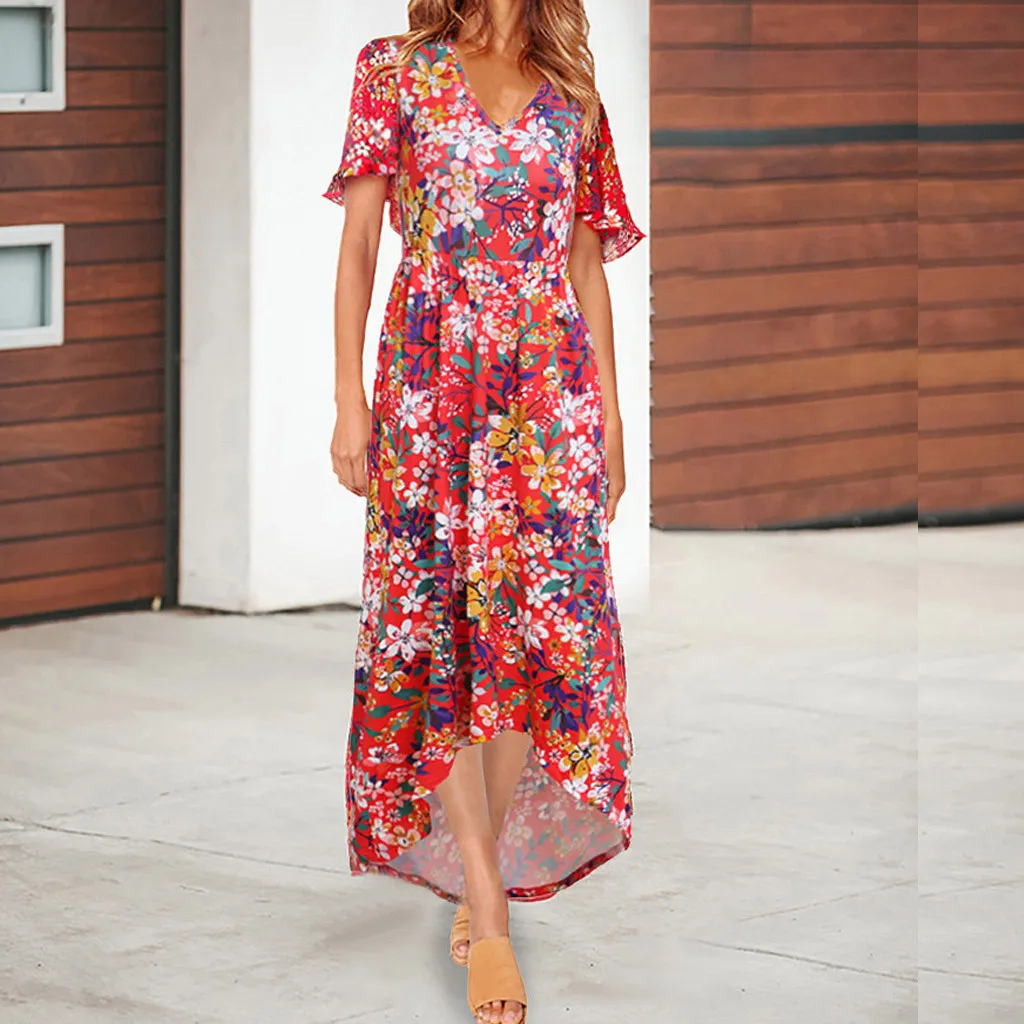 Женское платье с коротким рукавом v-образным вырезом спереди сзади длинное