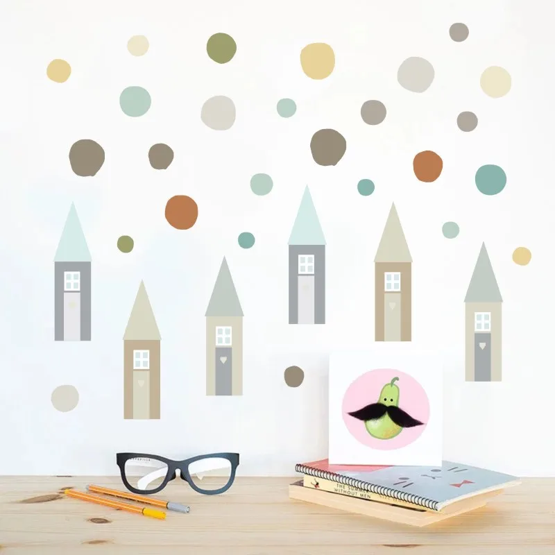 Nordic Style House Circle Pattern Wall Stickers Cartoon Animal Decal for Kids Room Bedroom Living Home Decor TSB90004 | Дом и сад