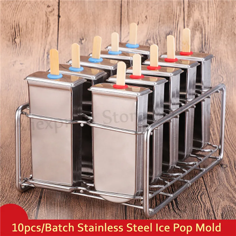 Lote de Aço Molde de Picolé Inoxidável Faça Você Mesmo Sorvete Verão Gelo Pops Moldes Fabricante Vara Titulares Mais Opções 10 Pcs –