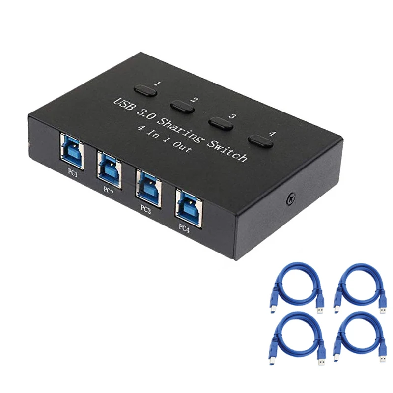 4 порта USB 3,0 Мануэль распределительный переключатель KVM коммутатор адаптер коробка 4 компьютера Teilen 1 USB Gert концентратор Drucker сканер