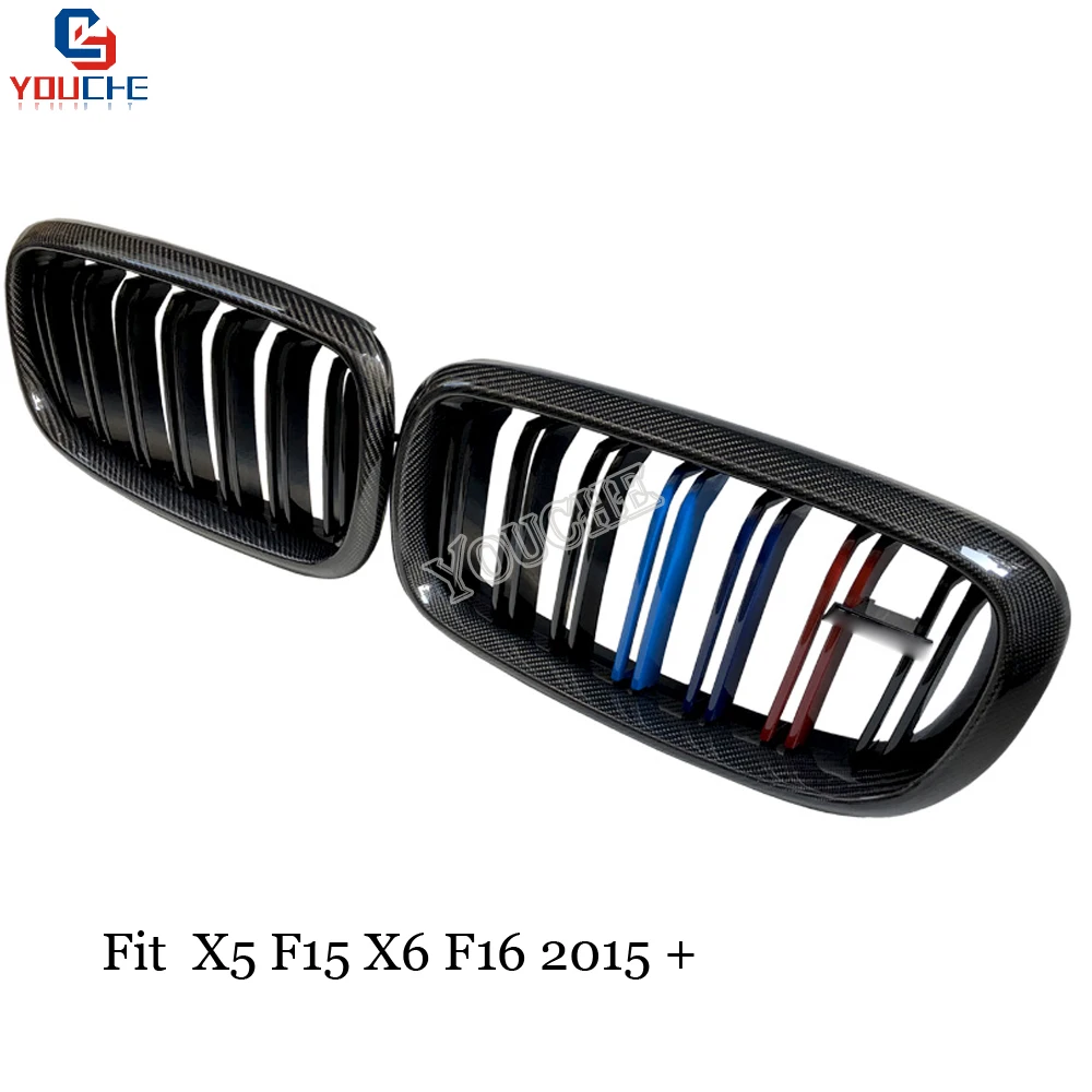 F15 карбоновое волокно 2 планка Передняя решетка для BMW X5 X6 F16 2014 + 5 двери
