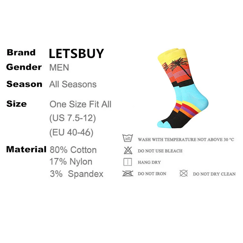 LETSBUY drop shipping latest fashion men's combed cotton socks novelty dress casual crew wedding socks
