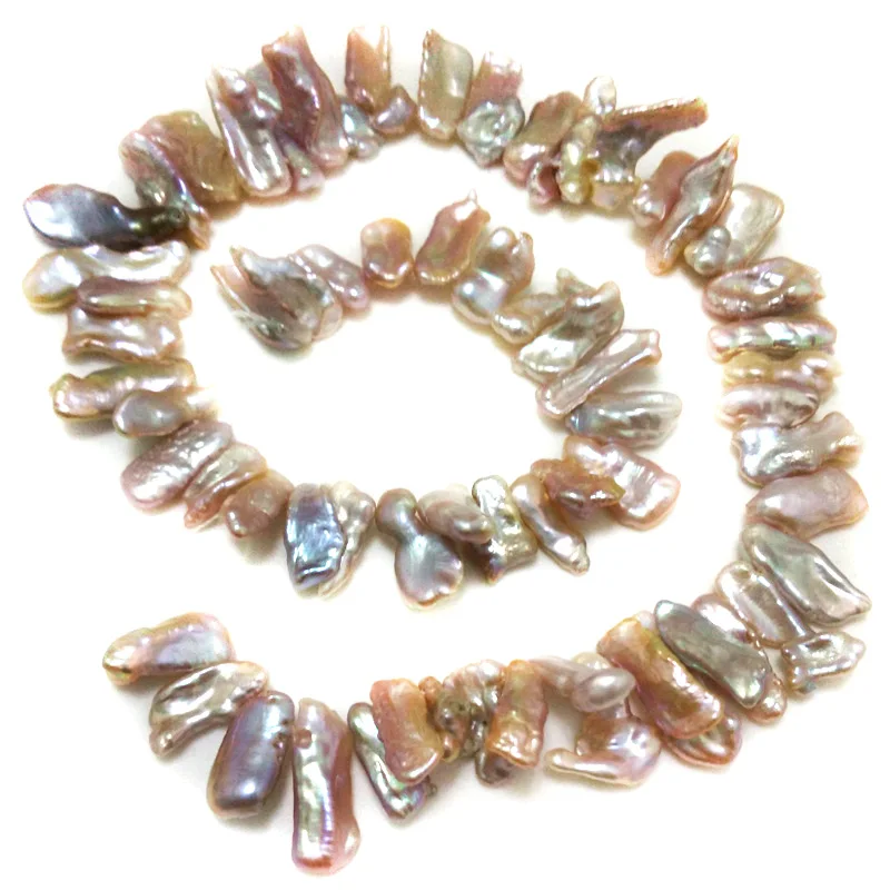 16 inches 15-20mm Pink Flat Rectangle Shaped Natural Biwa Pearl Loose Strand |