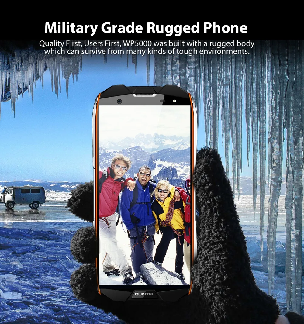 Oukitel WP5000 водонепроницаемый IP68 мобильный телефон 5," 16 МП MTK6763 Восьмиядерный 6 ГБ+ 64 ГБ 5200 мАч отпечаток пальца ID 4G смартфон