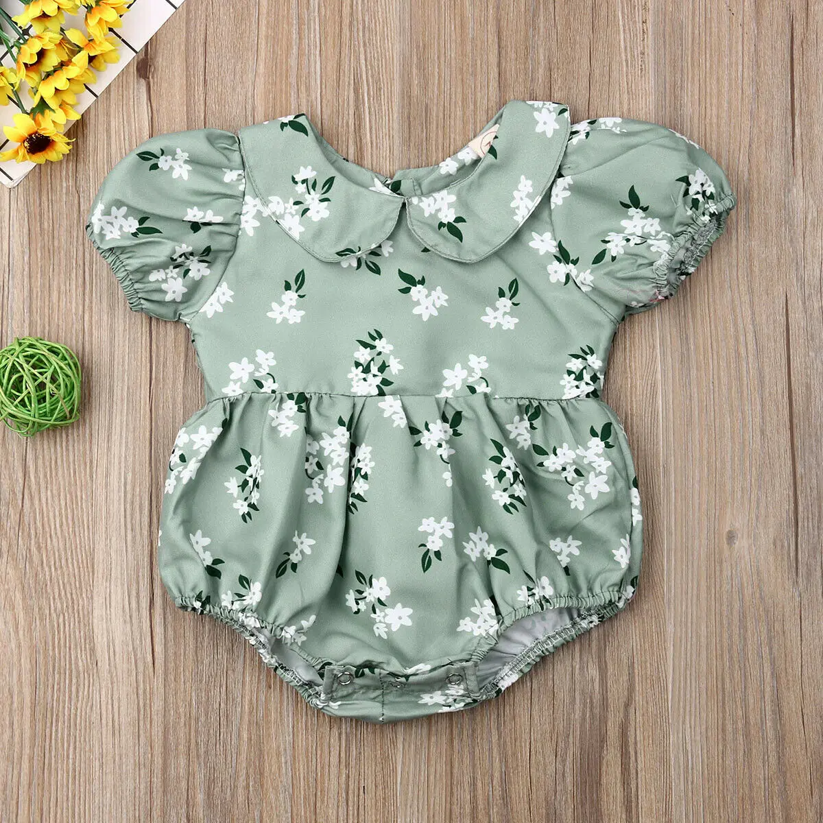 Cute Sweet Newborn Infant Baby Girl Kids Green Floral Bodysuit Jumpsuit Imcute Newest Fashion Causal Clothes Outfits Set UK | Детская