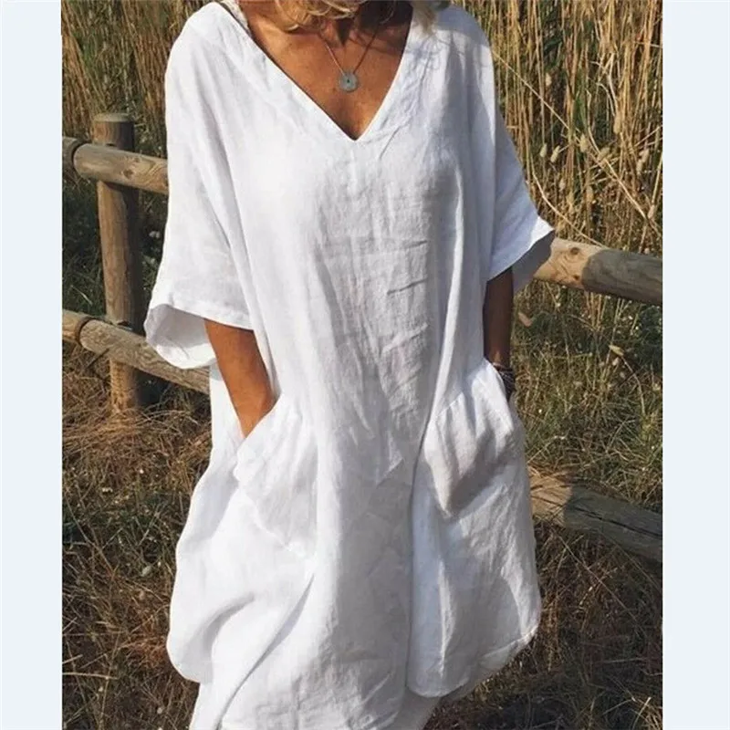 Boho Womensl летнее платье Дамское свободное повседневное пляжное рубашка большого
