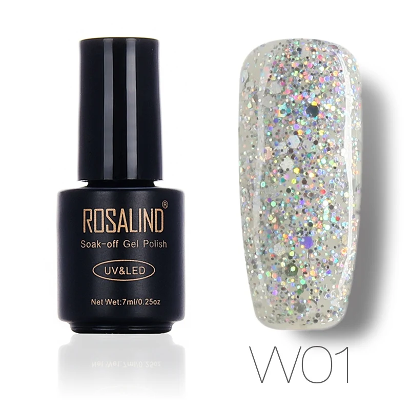 W01 ROSALIND 7 мл дизайн ногтей алмазный Блестящий Гель-лак для ногтей УФ светодиодный замачивающийся лак дизайн нужен топ и Базовое покрытие - Цвет: W01